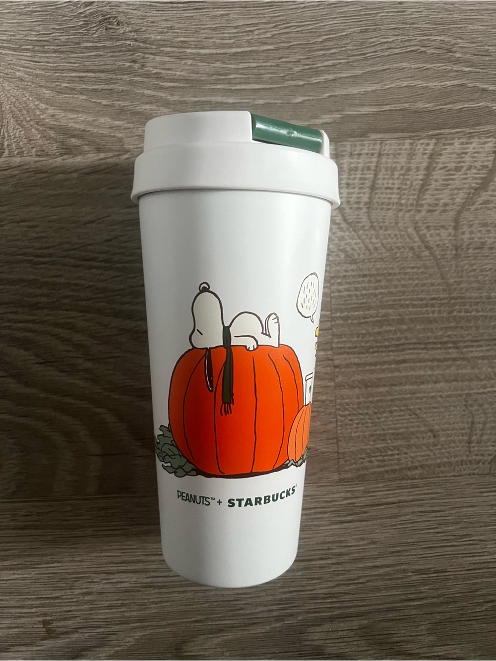 Starbucks x Snoopy White Travel Tumbler with Orange Pumpkin and Green Lid